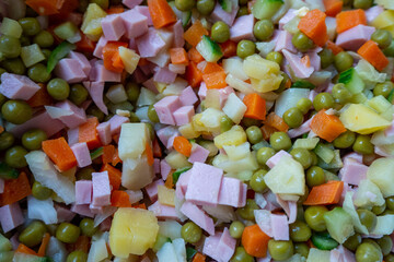 The texture of homemade amateur salad Olivier