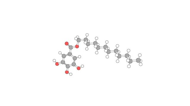 360&ordm; realistic 3D view of Dodecyl Gallate as a seamless loop over a white opaque background with alpha mask. Also called lauryl gallate and nipagallin la.