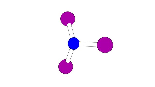 360&ordm; realistic 3D view of Nitrogen Triiodide as a seamless loop over a white opaque background with alpha mask. Also called nitrogen iodide and trijodamin.