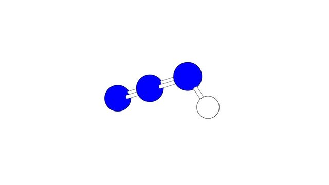 360&ordm; realistic 3D view of Hydrazoic Acid as a seamless loop over a white opaque background with alpha mask. Also called hydrogen azide and triazoic acid.