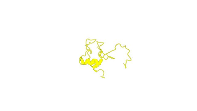 360&ordm; realistic 3D rendering of an animated biological molecule over a white background with alpha mask.  Solution structure of the zf-C3HC4 domain of human KIAA1865