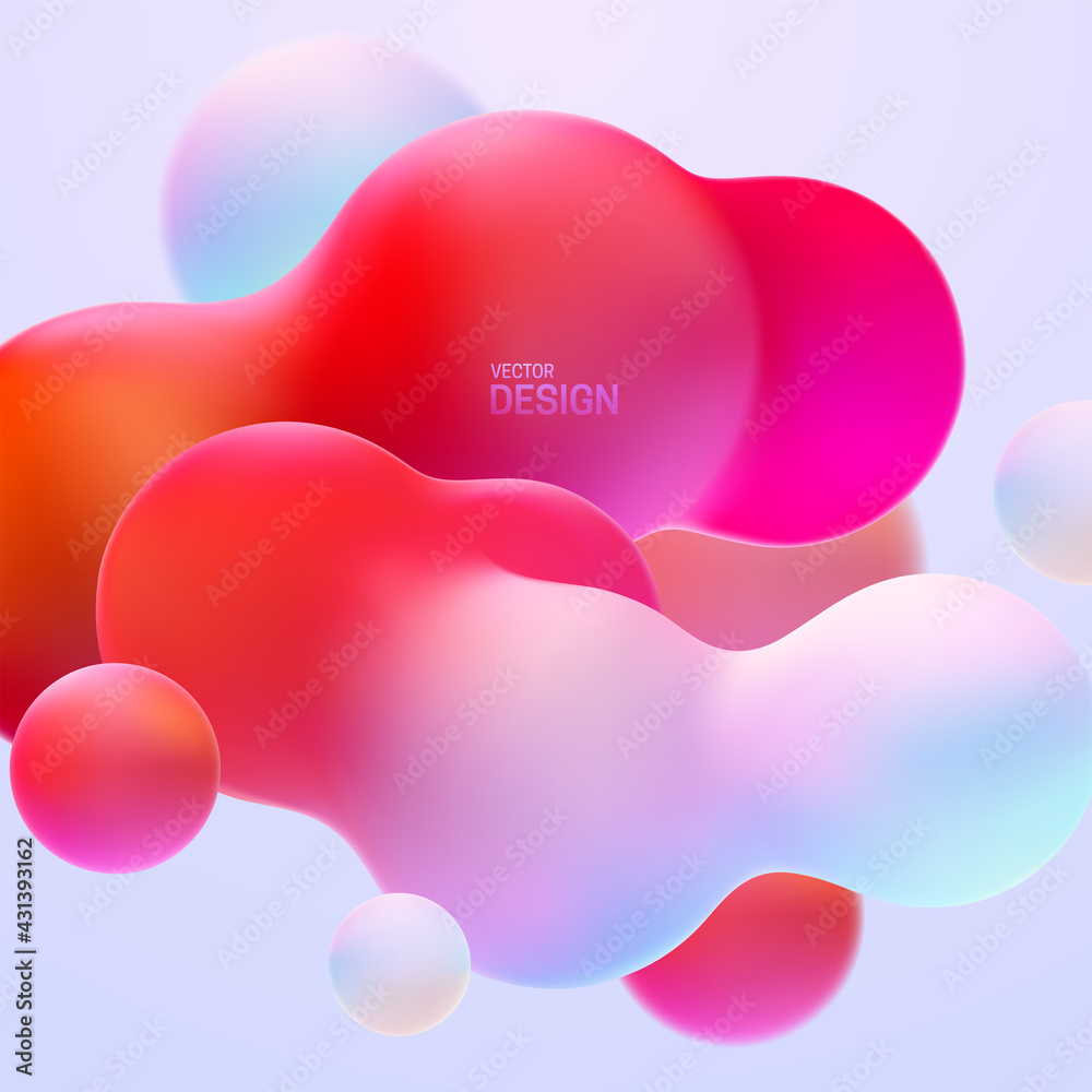 Poster gradient background with multicolored metaball shapes.
