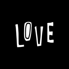 Lettering the phrase love. A hand-drawn icon in black and white. Vector illustration. Cartoon style vector.