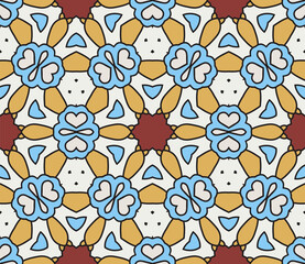 Fototapeta premium Abstract colorful doodle flower seamless pattern. Floral geometric background. Mosaic, tile of thin line ornament.