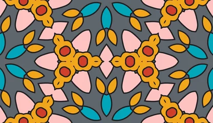 Tuinposter Abstract colorful doodle flower seamless pattern. Floral geometric background. Mosaic, tile of thin line ornament. © _aine_