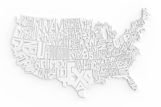 3d Geographic Map of USA Abstract Lettering Render