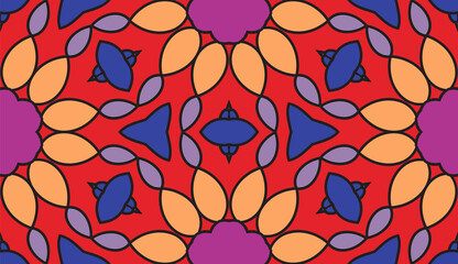 Abstract colorful doodle flower seamless pattern. Floral geometric background. Mosaic, tile of thin line ornament.