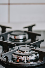 Selective focus shot of a gas hob