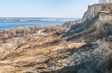 The site of a former clay quarry on the banks of the Dnieper River near the village of Stayky in the Kiev region in Ukraine