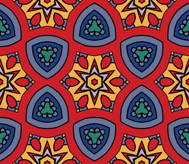Abstract colorful doodle flower seamless pattern. Floral geometric background. Mosaic, tile of thin line ornament.