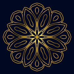Cute gold Mandala. Ornamental round doodle flower isolated on dark background. Geometric decorative ornament in ethnic oriental style.