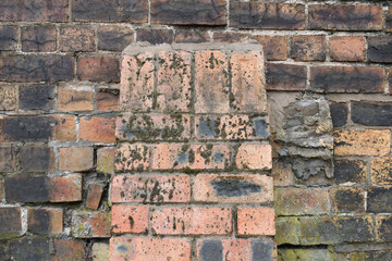Detail of Old Masonry Wall & Buttress with Weathered & Discoloured Bricks 
