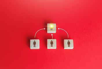 People join forces to develop a new idea. Joint business project. Founding a startup development. Team cooperation, help assistance in implementation. Achieving goal. Innovation, collective ideas.