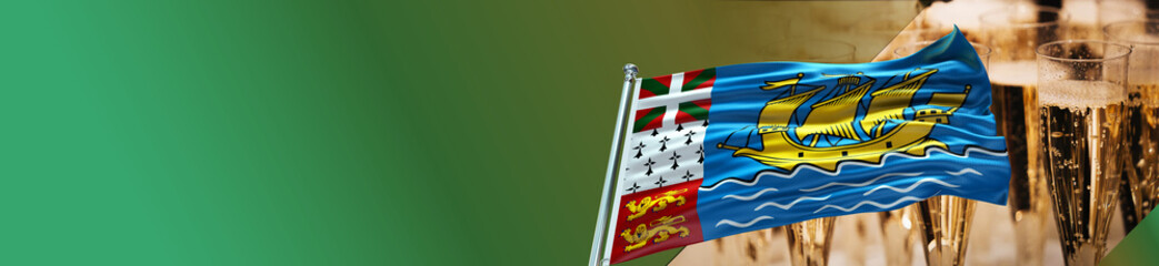 Saint-Pierre and Miquelon Flag with Celebration with Champagne and large Gradient Single Flag 