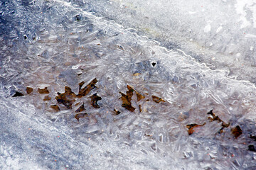 Fototapeta na wymiar Eiskristalle wachsen bei Dauerfrost über einen kleinen Bach - Ice crystals grow over a small brook during permafrost
