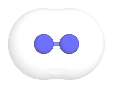 3D rendering of N with white transparent surface over a white opaque background. Also called nitrogen and nitrogen gas.