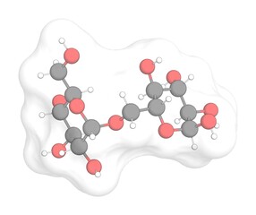 3D rendering of Polydextrose with white transparent surface over a white opaque background. 