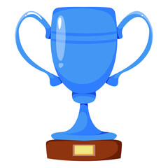Silver goblet of blue color. Reward for victory. Vector illustration in cartoon style. Isolated funny clipart on a white background. Cute print fun