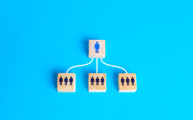 People are connected to the leader by lines. Communication with subordinates. Delegate work....
