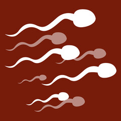 Fototapeta na wymiar Spermotazoids on a red background. Laboratory medical research. Flat style illustration. Viable sperm isolated
