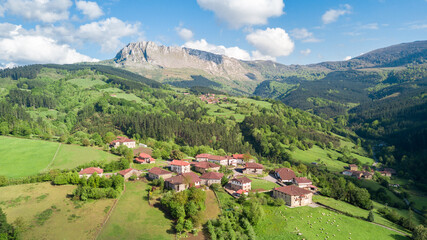 Fototapeta na wymiar aerial view of orozko countryside town in basque country, Spain