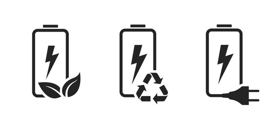 eco battery line icon set. renewable energy and environment symbol - obrazy, fototapety, plakaty
