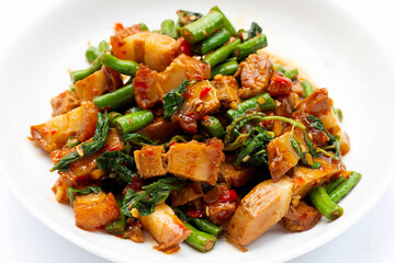 Stir fried crispy pork with holy basil