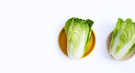 Chinese cabbage on white background. Copy space