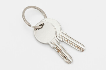 Close up of keys on white background.