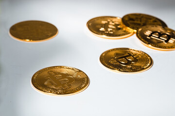 Bitcoin coins. Cryptocurrency. The blockchain.