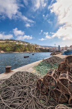Group of fishing pots in Cai&oacute;n, a beautiful fishing village in Galicia.