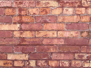 old weathered vintage rustic red brick wall facade farm garden building
