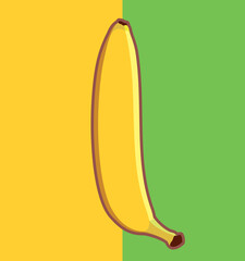 Vector smooth straight ripe yellow banana drawn in a flat design.