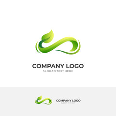 infinity leaf logo concept with 3d green color style