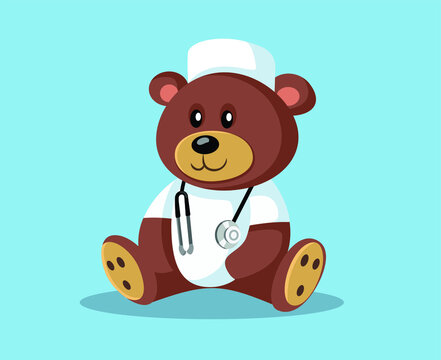 Cartoon Doctor Teddy Bear with Stethoscope