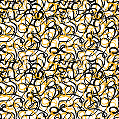 Abstract yellow and black loops repeating pattern