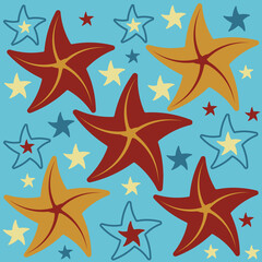 Patrón vectorial de estrellas marinas. Ideal pata textiles y tapiz. 