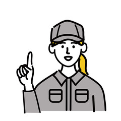 作業服　女性　若い　提案　人差し指　ポップ　手描き

