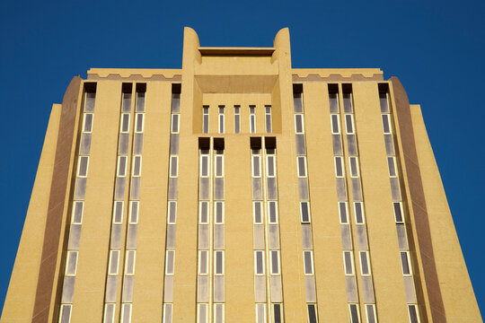 BAMAKO, MALI, JANUARY 6: Detail of the official West African Bank offices against a blue sky in Bamako, Mali 2011