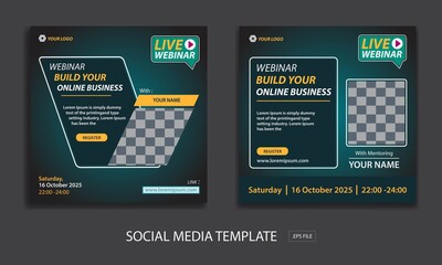 Set webinar social media post template, white color green