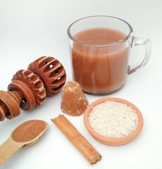 cocoa drink, Chilate, brown sugar, rice, cocoa, cinnamon, Mexican chocolate whisk called 