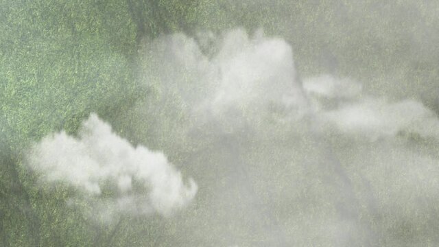 Fly Over Clouds and Landscape 4K Loop features a view from the sky looking down on grassy hills flying over with clouds below in a loop