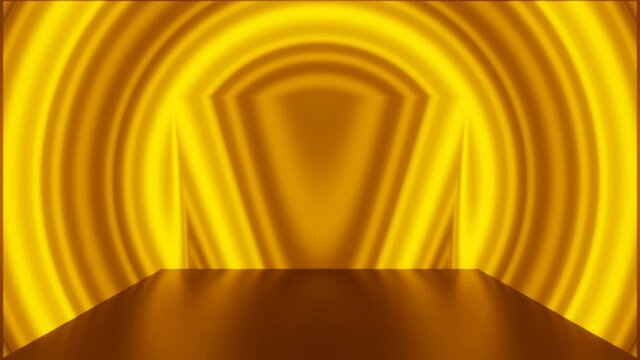 Modern backdrop design., shiny wall studio appearing glowing gold wave, ultraviolet spectrum., 4K Looping Animated Background