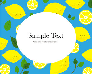 レモン柄の背景イラストフレーム（水色背景）