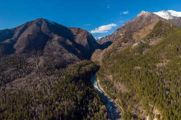 Aerial view of the Kyngarga river gorge in the Tunkinsky ridge