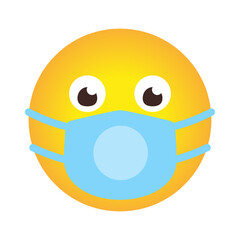 Single smile cartoon emoji icon in medical mask. Emoticon in face protective mask as sign protect against spread of coronavirus. Concept stop COVID-19. Chat app object. Isolated vector illustration