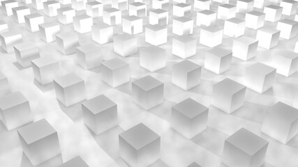 Fototapeta na wymiar Diseño tridimensional de cubos. Ilustración de patrón con cubos. Render geométrico de fondo 3d y niebla.