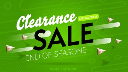 Clearance sale with special offer to end of season campaign. Three-dimension banner template with shop store address line for website. Final price reduction commerce offer with clearance sale - obrazy, fototapety, plakaty