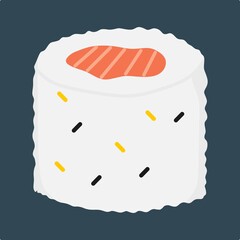 Vector illustration of sushi with white rice and salmon filled with meat, restaurant theme and Japanese cuisine, suitable for advertising of food products