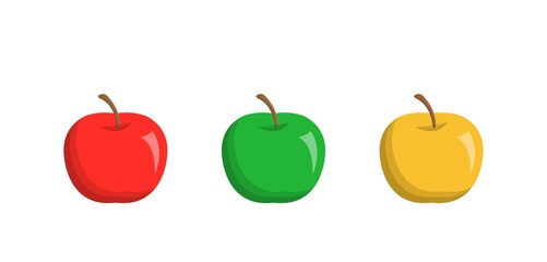 Three color apples, comic cartoon vector